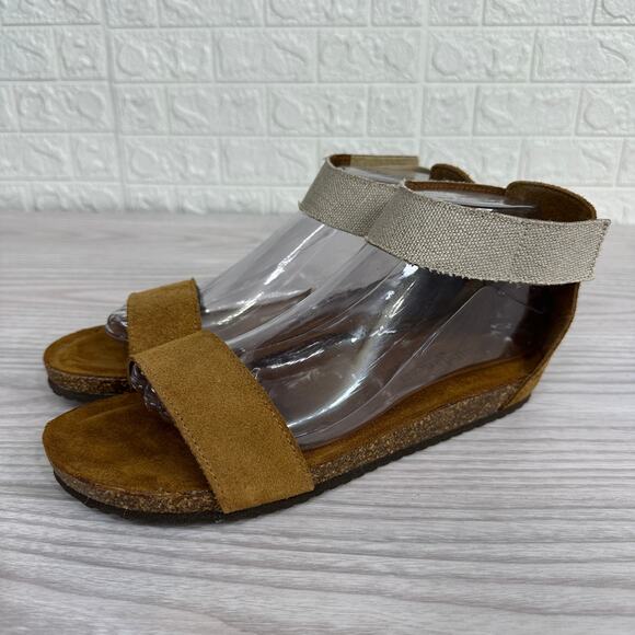 Sundance Sandals Ankle Strap Flat WMNS 39 Brown Leather Cork Footbed Adjustable - Picture 4 of 9